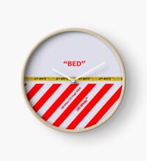 Off White Cover Bed Full Red Stripes Clock