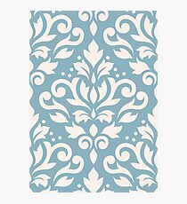Scroll Damask Large Pattern Cream on Blue Photographic Print
