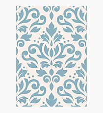 Scroll Damask Large Pattern Blue on Cream Photographic Print