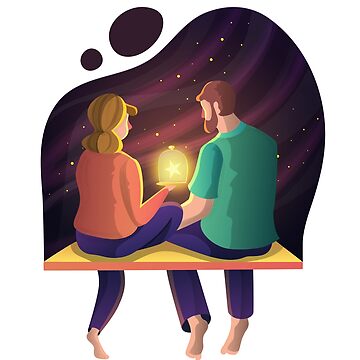 Artwork thumbnail, Couple sitting between stars by creaschon
