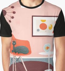 Midcentury Coral Decor With Black Cat And Gold Fish Graphic T-Shirt