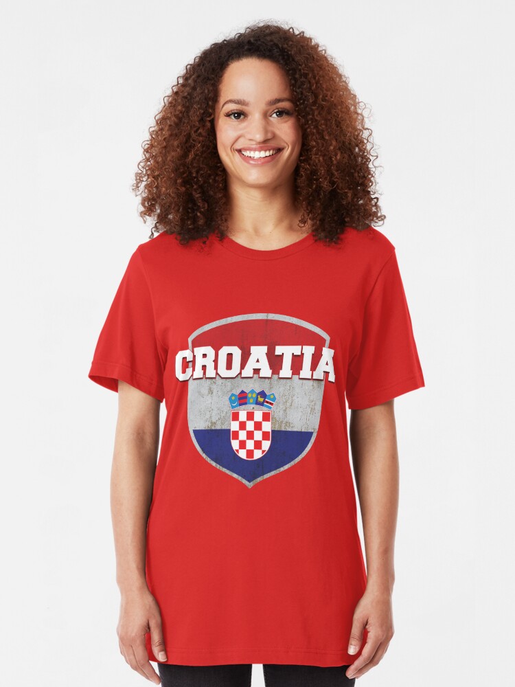 Croatia Croatian Flag Soccer Hrvatska Jersey Style T Shirt Slim Fit T Shirt