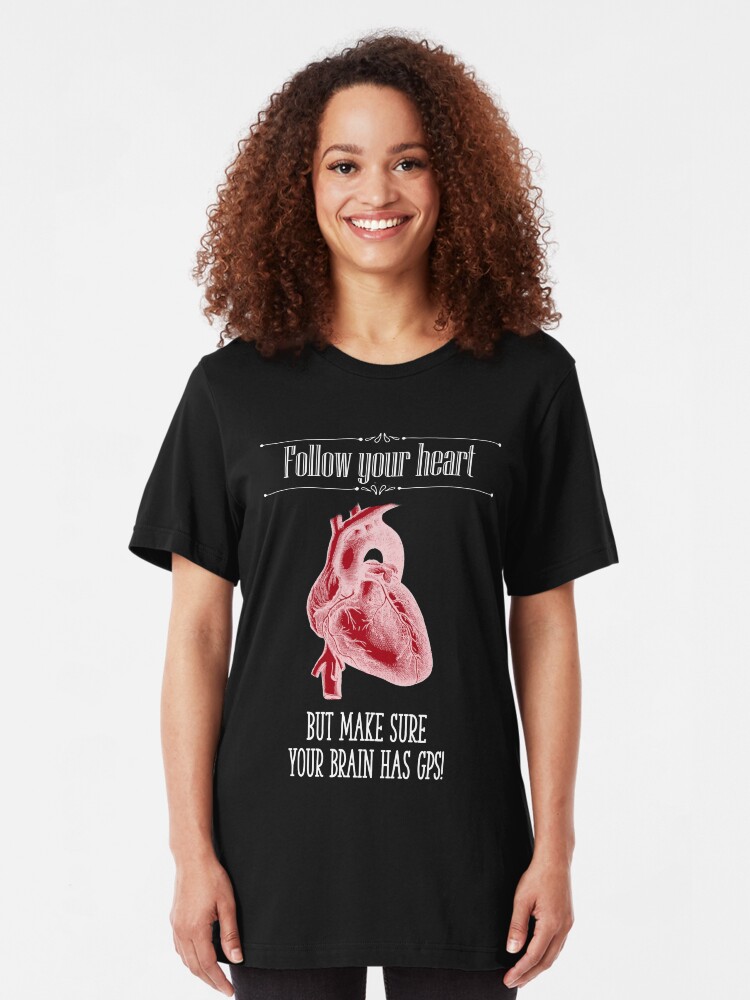 Alternate view of Follow Your Heart - Reverse Image Slim Fit T-Shirt