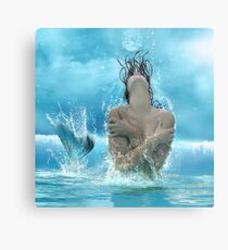 Lienzo metálico Sirena en la luz de la luna
