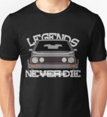 Camiseta unisex Golf 2 GTI MK2 & quot; Leyendas nunca mueren & quot;
