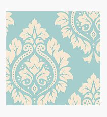 Decorative Damask Art I Cream on Blue Photographic Print