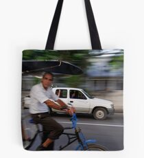 Cycle taxi motion blur, Havana, Cuba Tote Bag