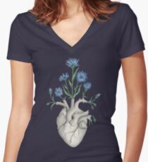 Floral Heart: Human Anatomy Cornflower Mothers Day Gift Women's Fitted V-Neck T-Shirt