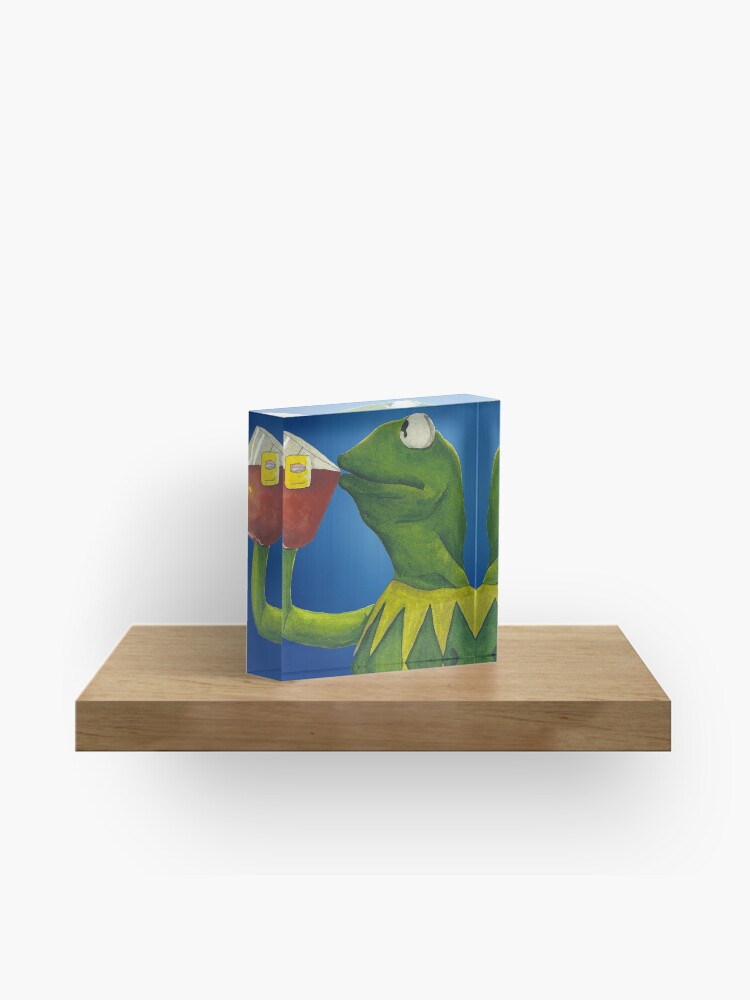 Painted Kermit Meme Frog Drinking Tea Acrylic Block