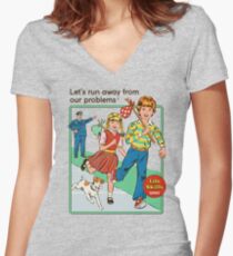 Let's Run Away Women's Fitted V-Neck T-Shirt