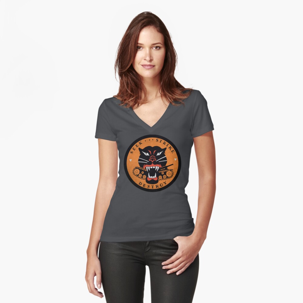 Seek Strike Destroy Tank Destroyer Emblem Fitted V-Neck T-Shirt