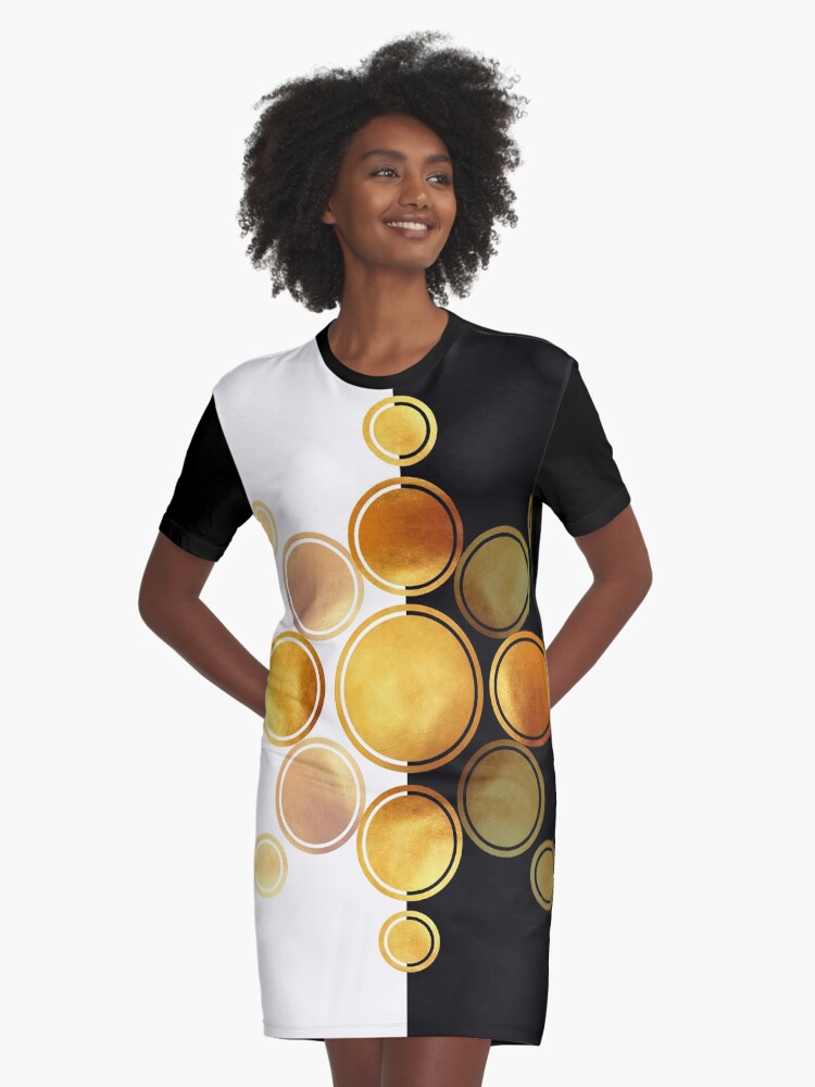 white and gold t shirt dress