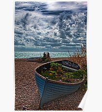 Old Beached Fishing Boats On a Cloudy Day Poster
