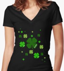 Feeling Clover All Over - Lucky Four Leaf Shamrock Women's Fitted V-Neck T-Shirt