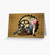 Steampunk Pilot Pinup Girl Greeting Card
