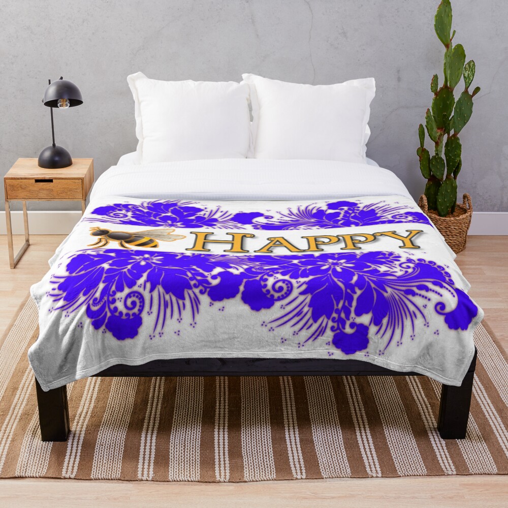 Bee happy - floral design on a throw blanket