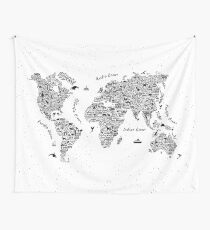 World Map - Globe Global Maps Wanderlust Adventure Typography Tapestry