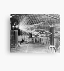 Nikola Tesla mit seiner Ausrüstung (17. Juni 1901) Metalldruck