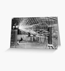 Nikola Tesla with his equipment (June 17, 1901) Greeting Card