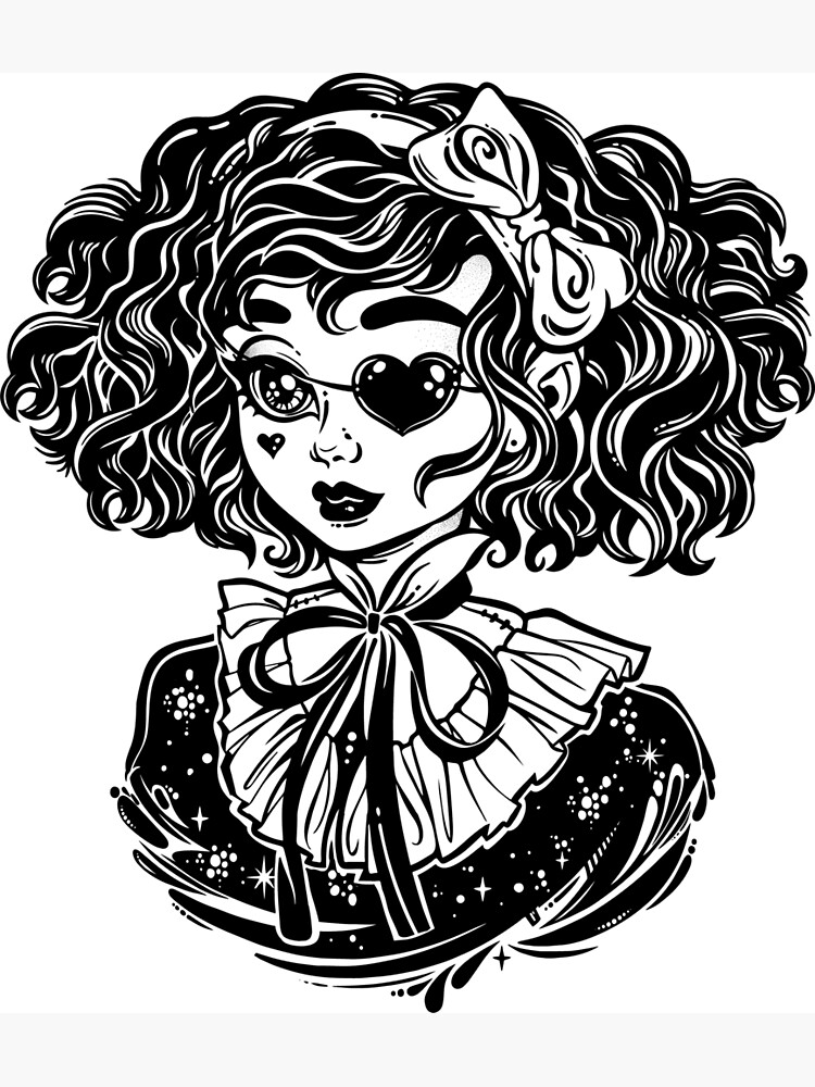Gothic Victorian Kawaii Girl Head Portrait With Heart Shaped Eye
