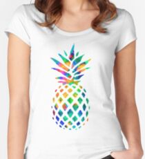 Regenbogen Ananas Tailliertes Rundhals-Shirt
