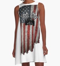 Indy 500 amerikanische Flagge Indiana mit Rennwagen A-Linien Kleid