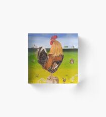 Oil painting Rooster in landscape Acrylic Block