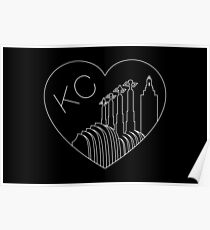 Kansas City - minimalistische Linie Art Skyline Heart White Poster