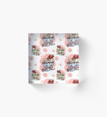 Cute Hand Drawn Cupcake With Sweet Strawberry Pattern Acrylic Block
