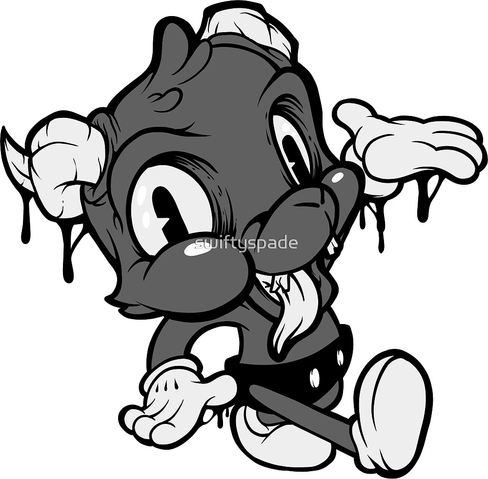 Classic Cartoon Goat / Black And White Cartoon Goat / Happy Horned Demon 