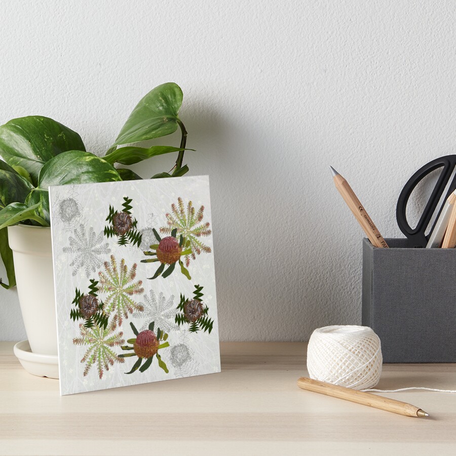 Mixed Banksia Digital Drawing, native flora, West Australian wildflowers. Art Board Print