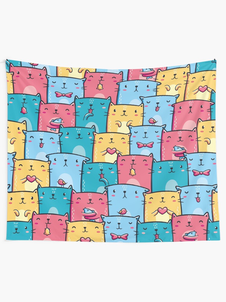 Alternate view of Colorful Cats Tapestry