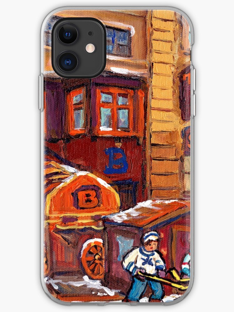 Winter Hockey Paintings Downtown Montreal Restaurant Iphone Case