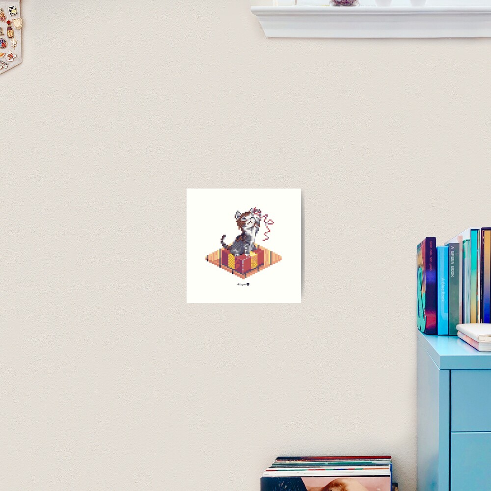 Kitten playing with Ribbon - Present Cube Art Print