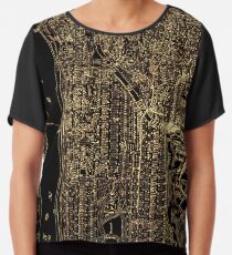 Blusa Rare Vintage Upper Manhattan New York Street mapa de la ciudad en oro