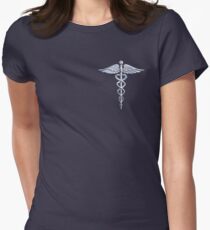 Chrome like Medical Caduceus Snakes Women's Fitted T-Shirt