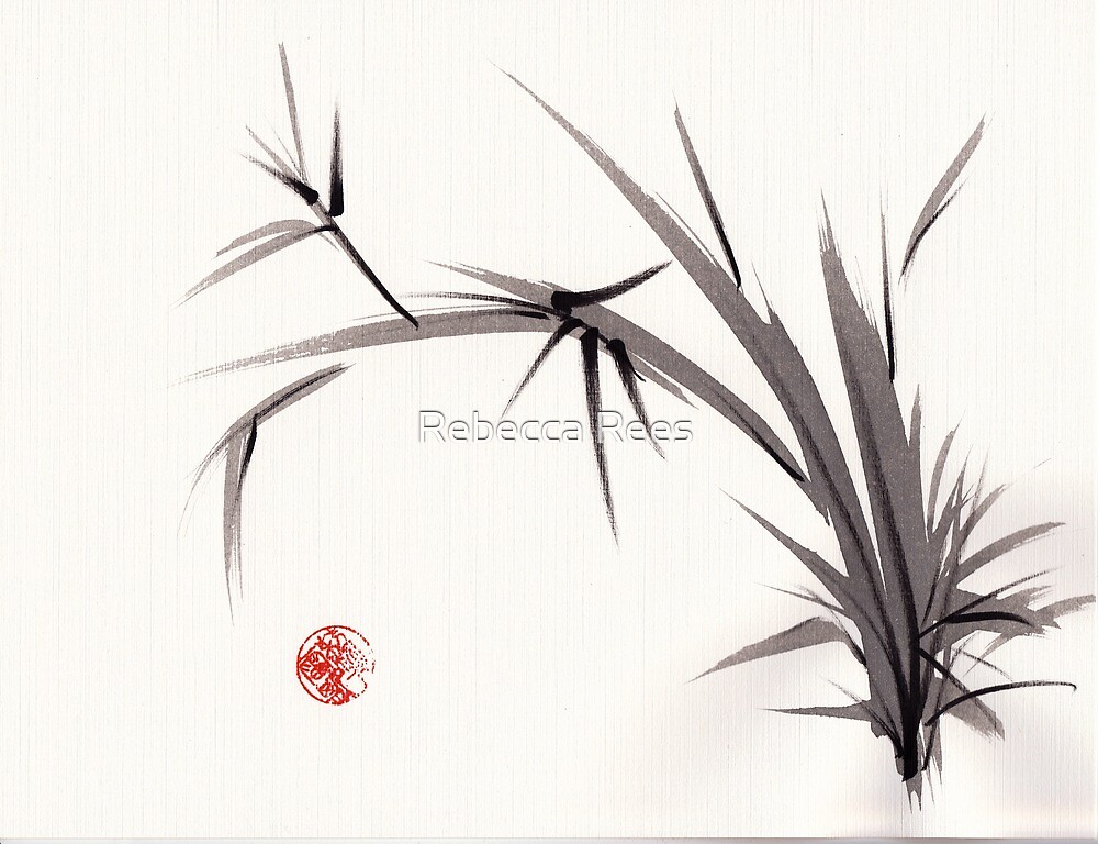 ""Horizon" original ink and wash bamboo sumi-e painting" by Rebecca