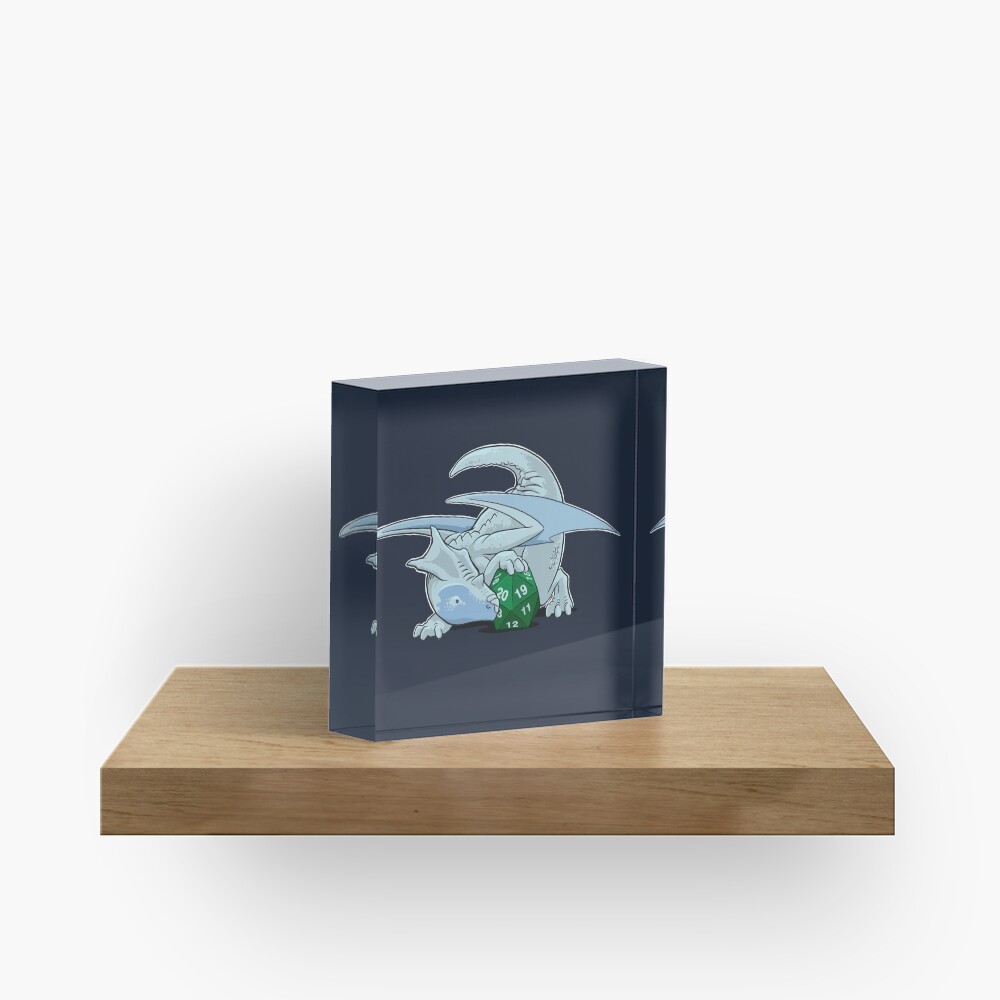 D20 White Dragon Acrylic Block