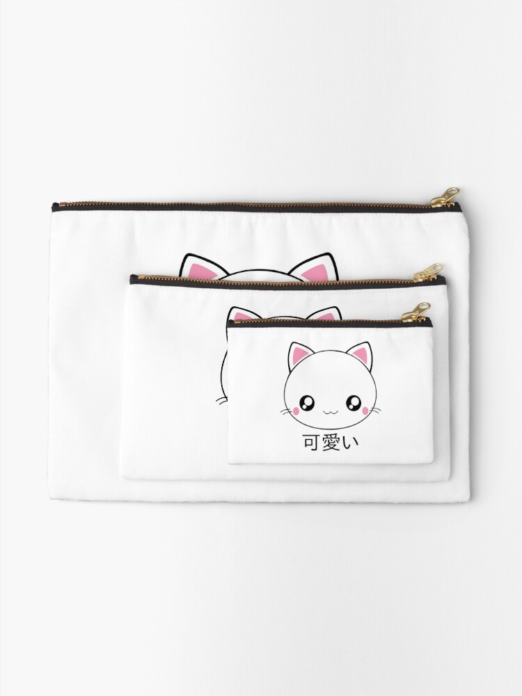 Cute Kawaii Cat Face Japanese Anime Zipper Pouch