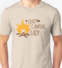 Crazy Camping Lady with camp fire and sticks Unisex T-Shirt