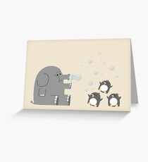 Elephants & Penguins love bubbles. Greeting Card