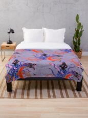 Japanese Water Dragon 虬竜 Throw Blanket