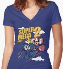 Super Mega Bros Megaman Protoman Tailliertes T-Shirt mit V-Ausschnitt