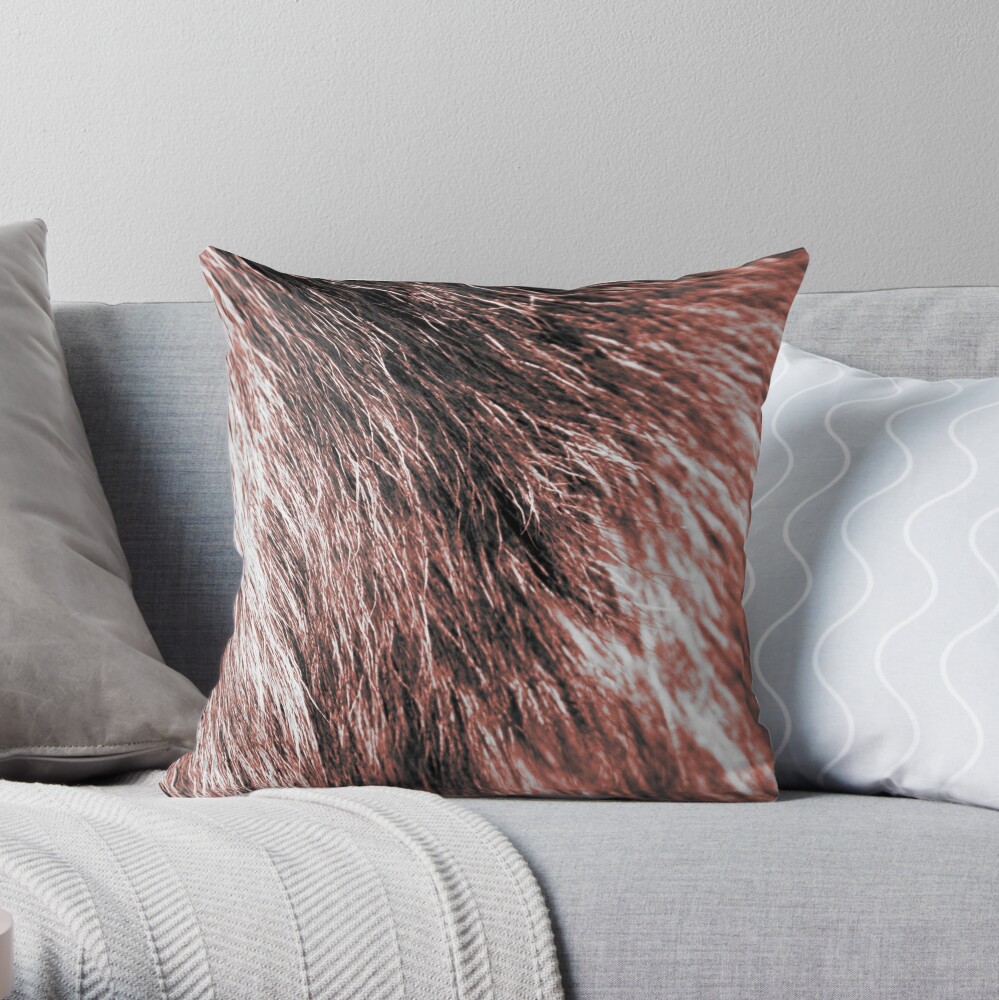 Coral fluffy fur Throw Pillow