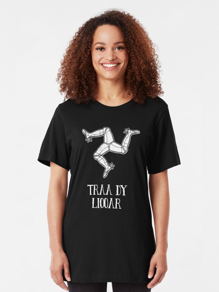 Alternate view of Isle Of Man Manx Flag 3 Legs Of Man Traa Dy Liooar Manx Phrases Time Enough Celtic Graphic Slim Fit T-Shirt