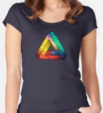 Abstract Multi Color Cubizm Painting Women's Fitted Scoop T-Shirt