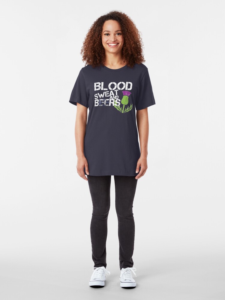 Alternate view of Blood Sweat Beers Scotland Flag Rugby Six Nations Slim Fit T-Shirt