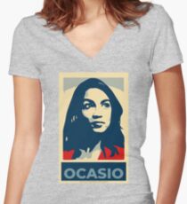 Alexandria Ocasio Cortez Tailliertes T-Shirt mit V-Ausschnitt