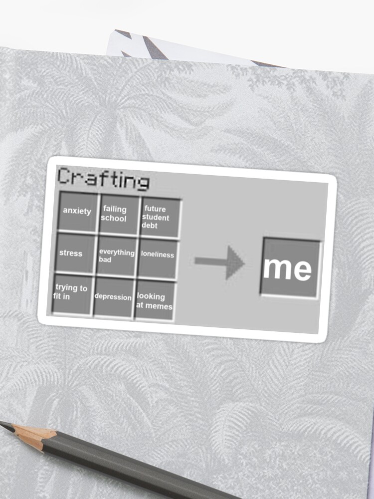 Minecraft Crafting Meme Sticker By Snowypeachie Redbubble - minecraft crafting meme sticker