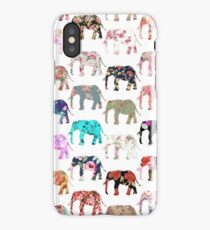 Girly Whimsical Retro Floral Elephants Pattern iPhone Case